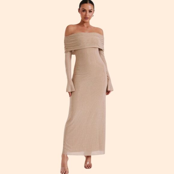 Meshki Marcel Diamante Maxi Dress Nude - Picture 2 of 12